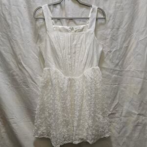 Storia white corset top 3D floral ribbon sleeveless mini dress large satin